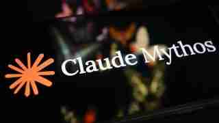 Claude Mythos logo: orange starburst icon on the left and white 'Claude Mythos' text on a dark background.
