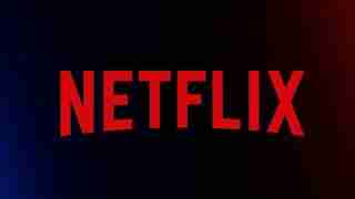 Netflix wordmark in bold red letters on a dark blue-to-red gradient background